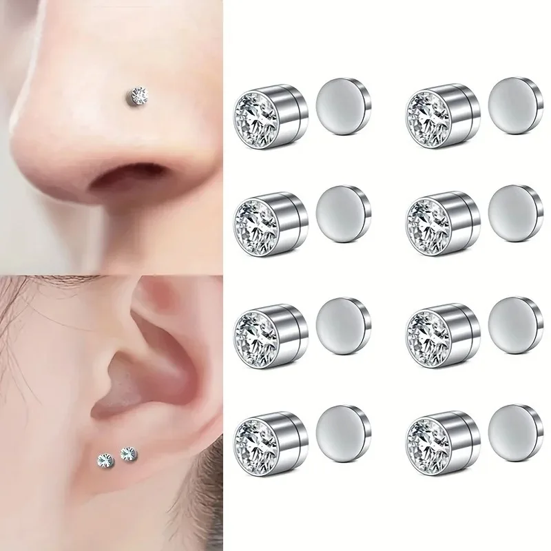 1/4pairs Magnetic Nose Stud No Piercing, Punk Vintage Style Fake Nose Ring, Women's Fashion Jewelry Set, Ear Clip, Non Piercing view 6