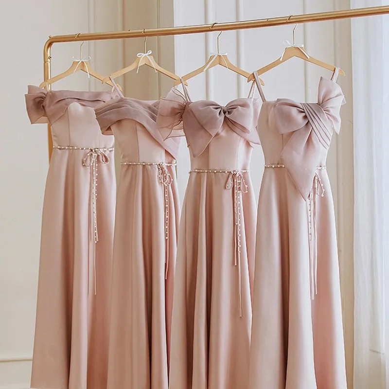 Pink Sweet and Fresh Suspender Satin Bridesmaid Dress 2025new Spring Minority Sisters Wedding Large Size Strapping Evening Dress