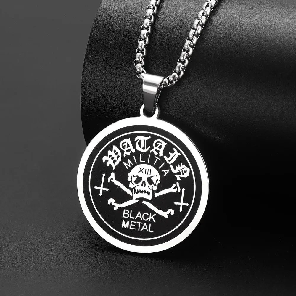 

New Style Classic Simple Stainless Steel Round Pendant Necklace Men's Skull Pendant Necklace Holiday Gift Wholesale