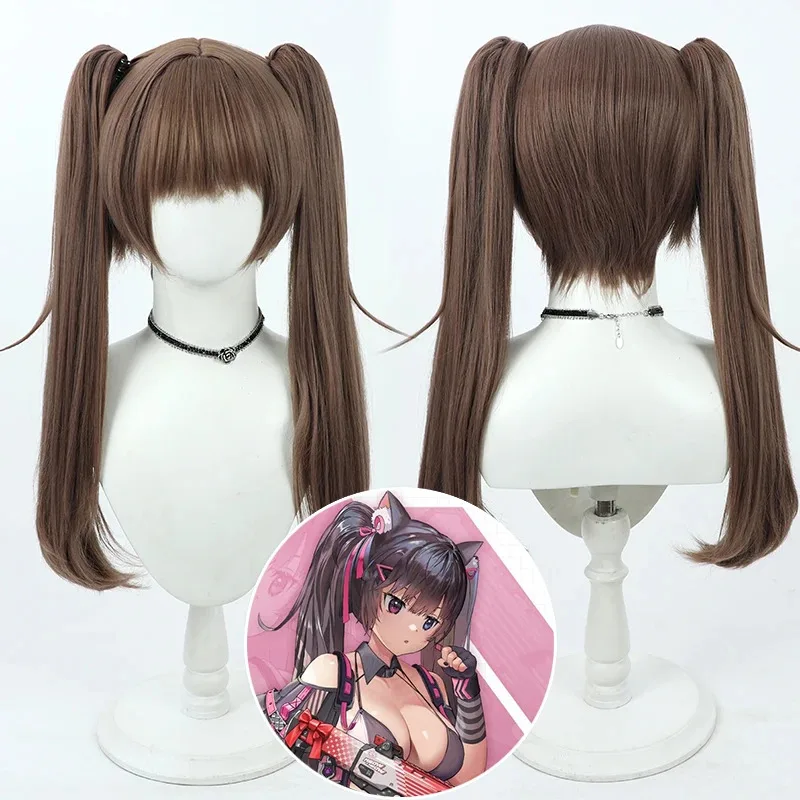 

NewNero Nikke Godess of Victory Cosplay Wig Brown Double Ponytail Synthetic Hair Halloween Costume Party Role Play Wigs + Wig Ca
