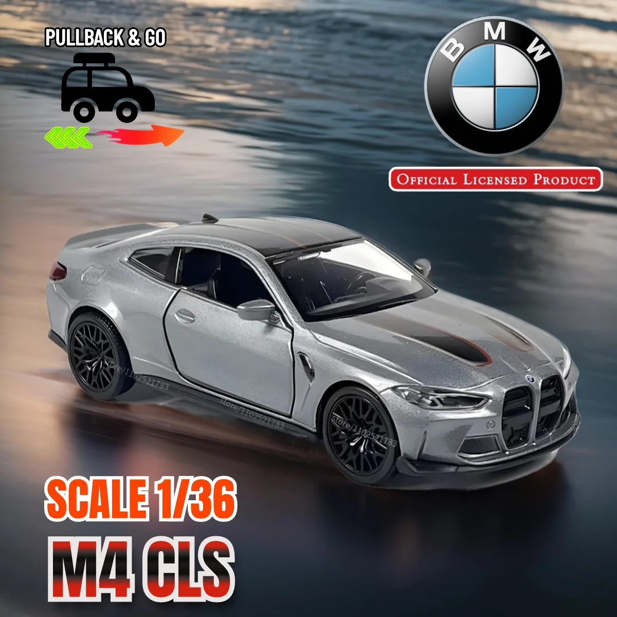 

BMW M4 CSL 1:36 Scale Pullback Toy Car Model Official Licensed Alloy Diecast Vehicle Replica Xmas Gift Kid Boy Toy