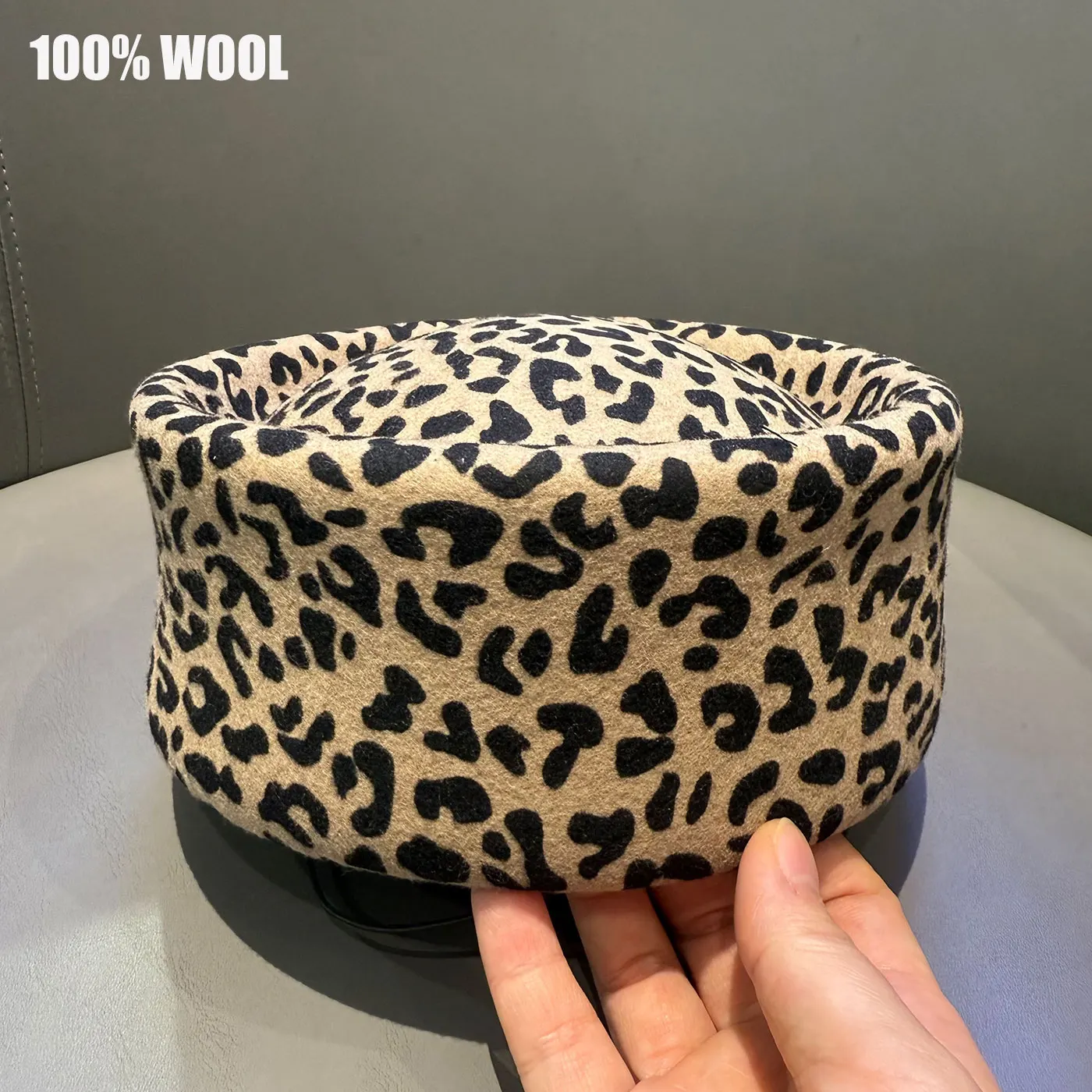 New Trend Retro Flight Attendant Leopard Print Hat Women Wool Felt Beret Party Charming Hat Wedding Cocktail Party Pillbox Hat