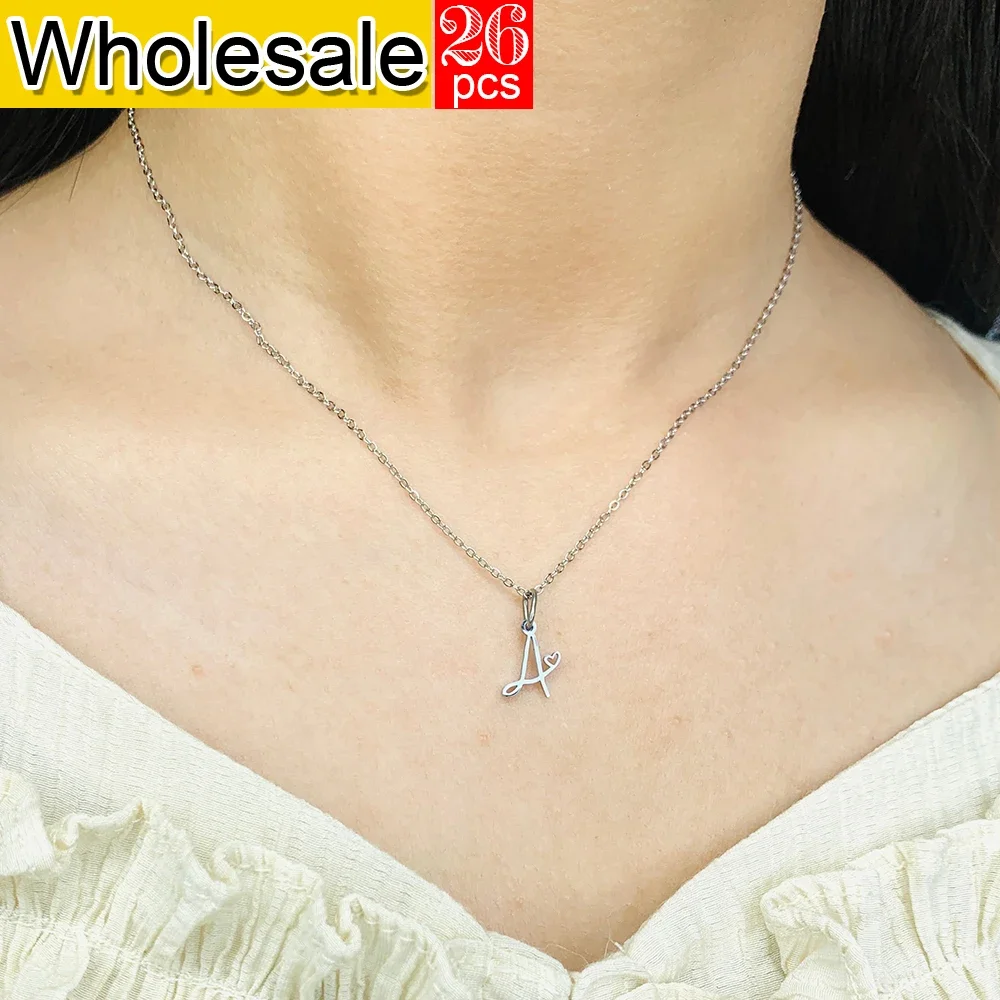 

26PCS Minimalist Style Stainless Steel Women's Necklace 26 English Initial Pendant Fine Chain Versatile Jewelry Gift Wholesale