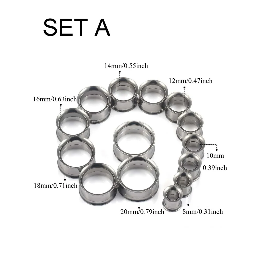 14Pcs Double Flared Gauges Tunnels Stretching Kit 316L Surgical Steel Ear Gauges Plugs Earring Lobe flesh Tunnel Gauge Stretcher