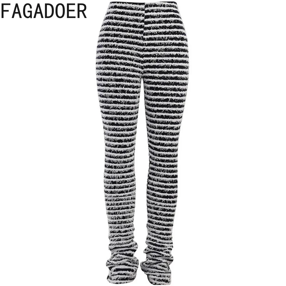 FAGADOER Y2K موضة كتلة الألوان المشارب السراويل النساء محبوك مكدسة بنطلون سليم نحيل مضيئة السراويل الإناث الشارع الشهير قيعان