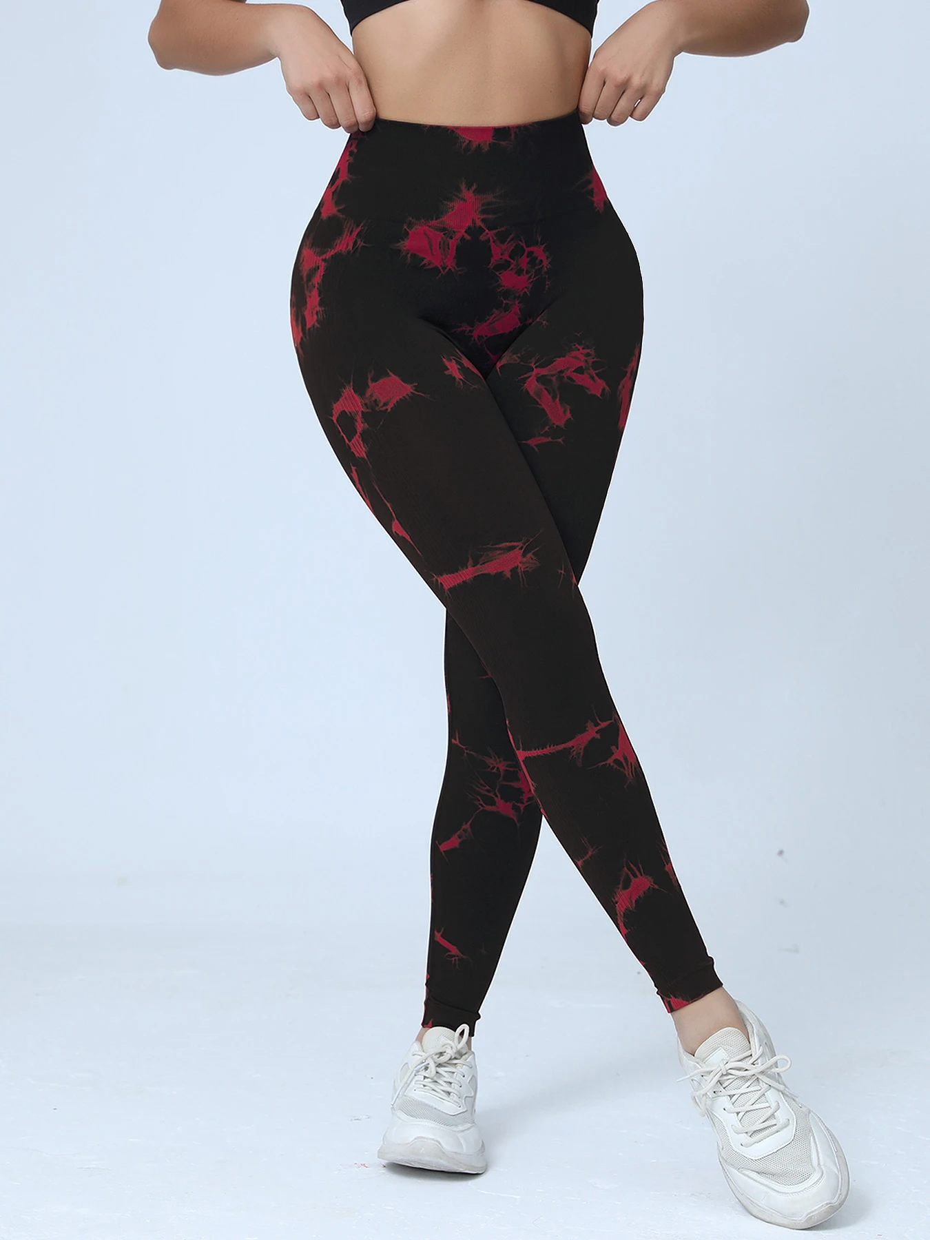 3-częściowe legginsy sportowe Yoga Basics Tie-Dye z szerokim paskiem