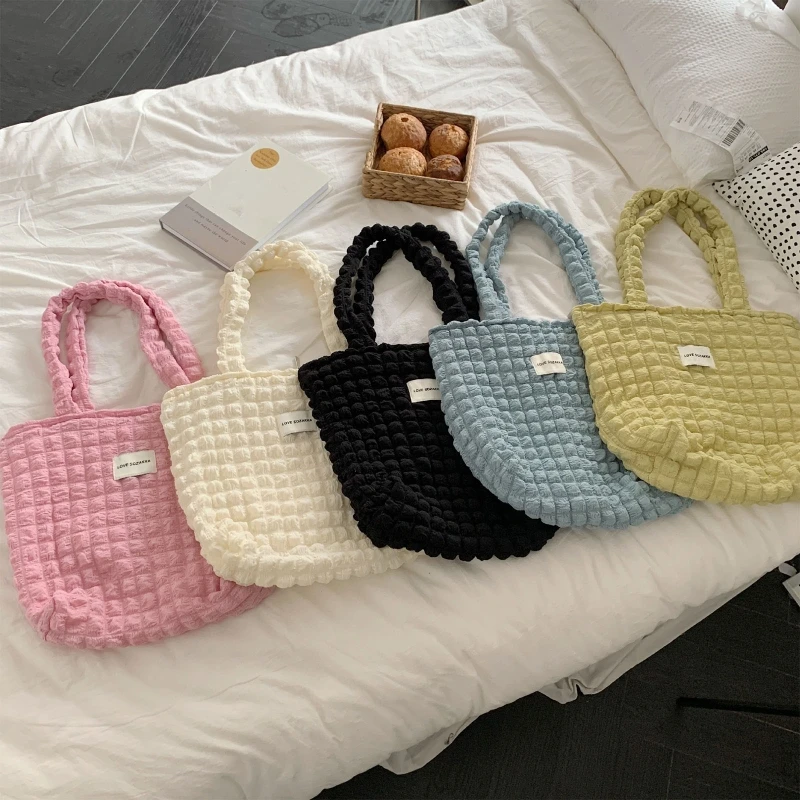 Classy Bubble Pleated Bag Shoulder Bag with Zipper Tote Bag for Family Gathering