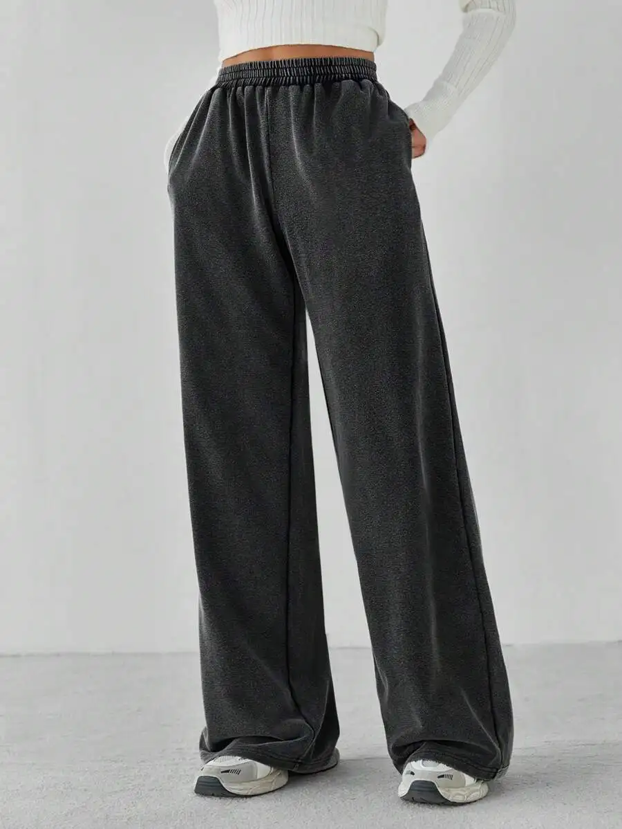 

Женские широкие свободные брюки с эластичным поясом, мягкие, на флисовой подкладке, комфортные для осени и зимы