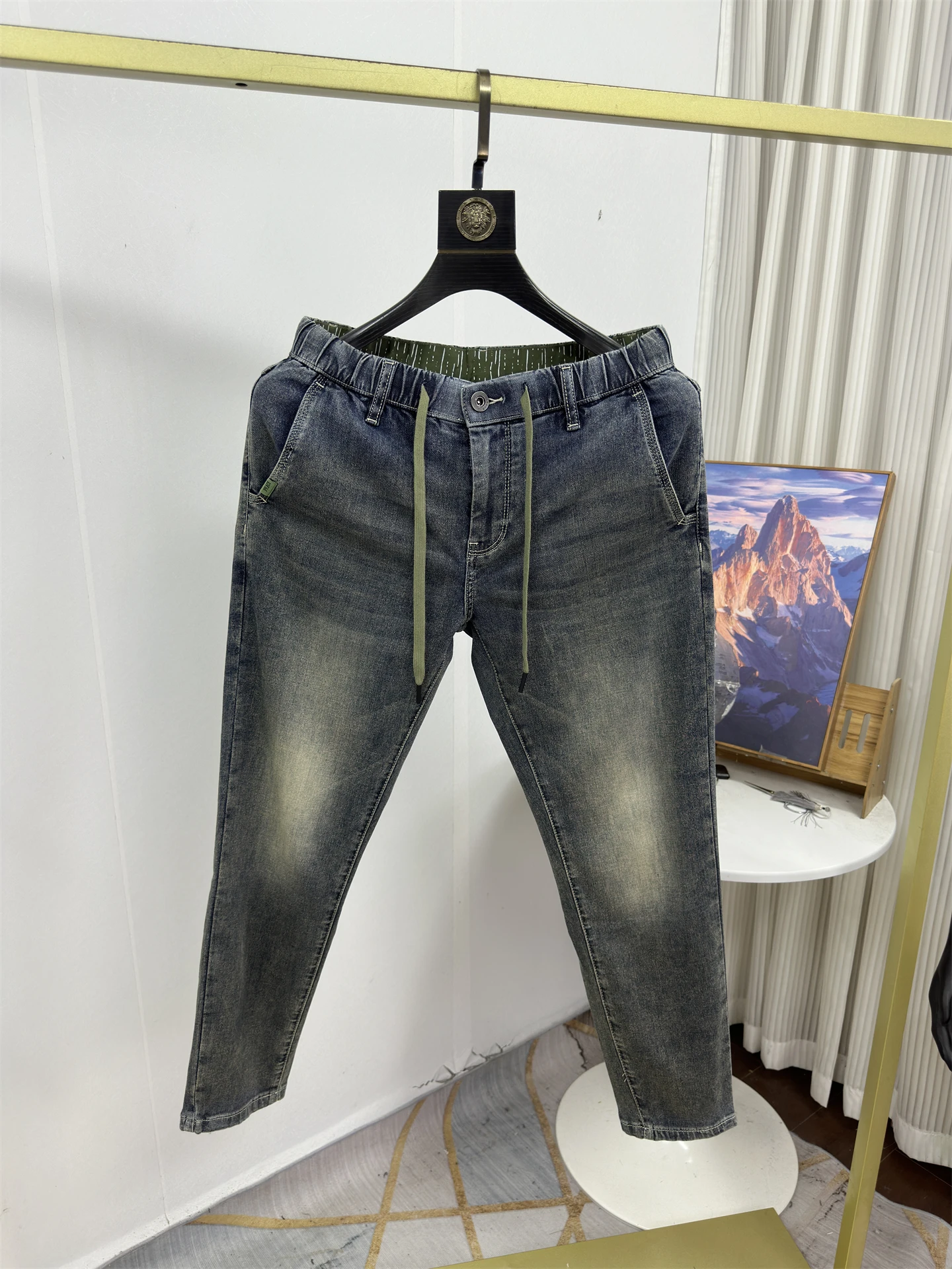 

Retro Sle Men's Casual Cotton Polyester Blend Jeans Spring Collection Comfortable Breathable Straight Leg Dstring