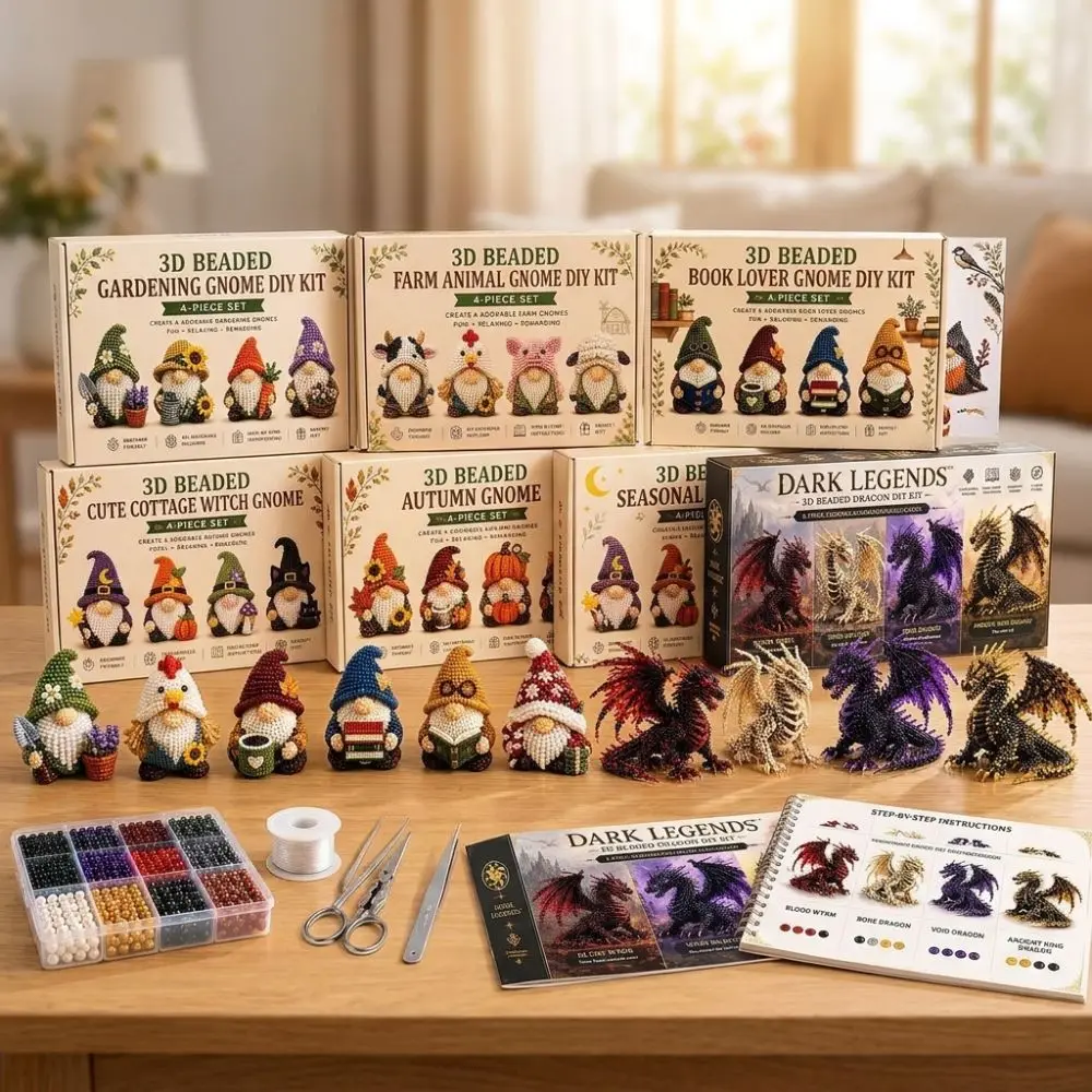 Vibrant Tube Beads 3D Beaded DIY Craft Kit Gnome Dragon Handmade Bead Art Set Nativity Educational Animal Beaded Ornament