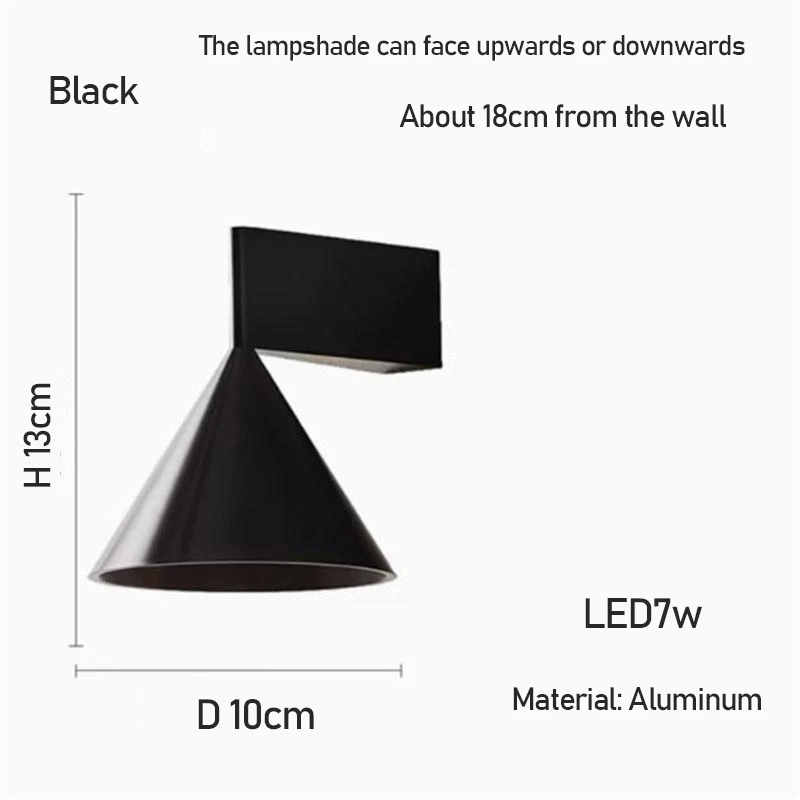Aluminium geborstelde conische geometrische wandlamp voor eenvoudige verlichting in de slaapkamer, nachtkastje, eetkamer, woonkamer en gang