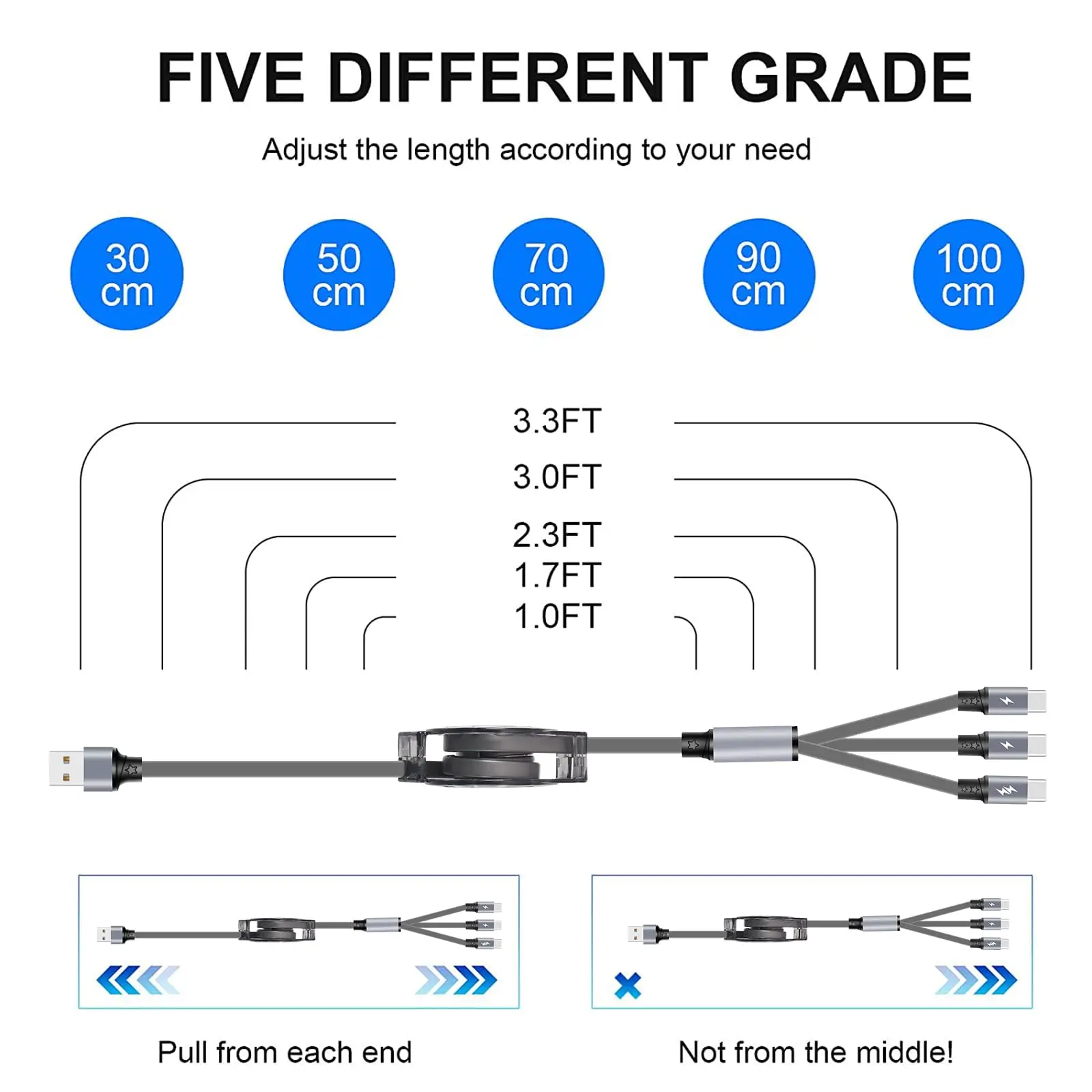 3 In 1 retractable Data Fast Charging Cable For iPhone 15 14 13 12 Micro USB Type C Cable For Samsung Huawei Xiaomi Data Cable