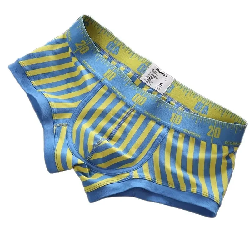 Striped Cotton Bulge Boxy Underwear for Men Sexy Low-rise U Convex Pouch Sports Boxer Briefs Male Breathable Sweat Absorb Trunks