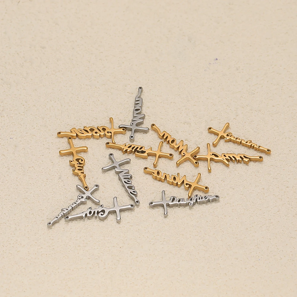 5 Stück Edelstahl-Familienmitglieder-Buchstaben-Anhänger, Kreuz-Charms, Verbindungsstücke für Halsketten, Armbänder, Schmuckzubehör, DIY-Schmuckherstellung – Detail 5