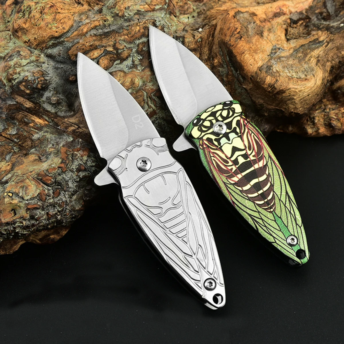 Cuchillo de bolsillo EDC para acampar con hoja de acero D2 y mango de acero inoxidable de alta calidad. Esencial para senderismo, exploración, rescate, camping: un gran regalo para el Día del Padre, cumpleaños, Navidad.