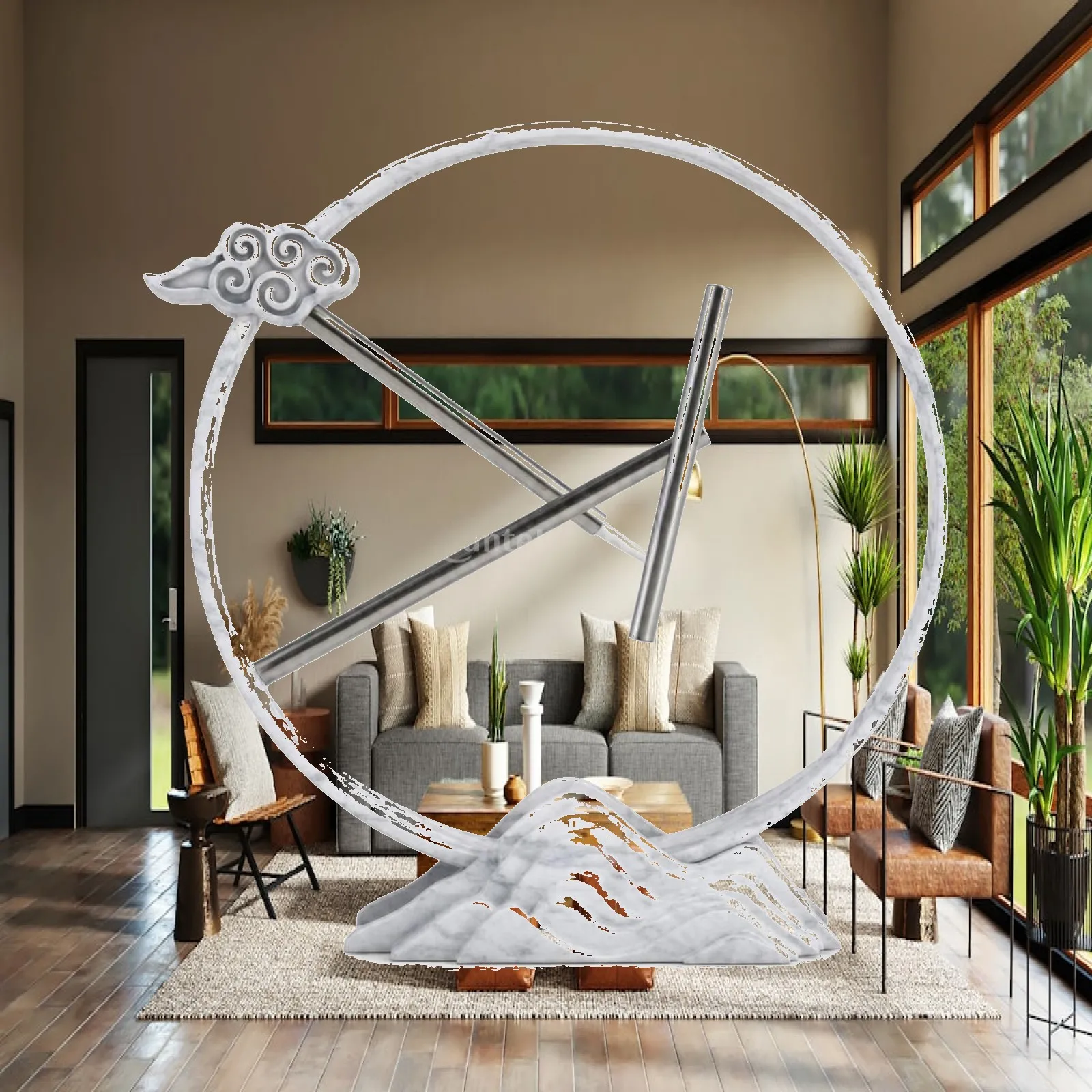 Geometric Ornament with Mountain Base Kinetic-Style Desk Ornament Tabletop Sculpture Long-Lasting Mountain Statue Sturdy