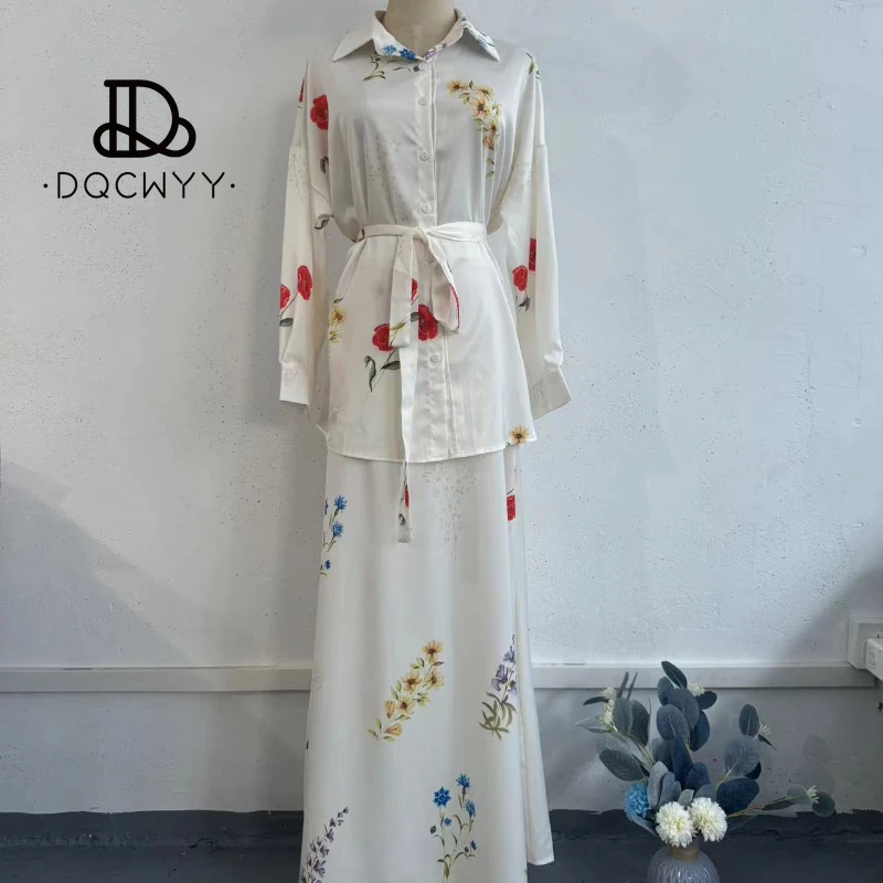 Women\'s Suits 24 Year New in Lace Up Thin Fashion Flower Print Sets for Women 2 PiecesCasual Silk Smooth Elegant Women\'s Sets