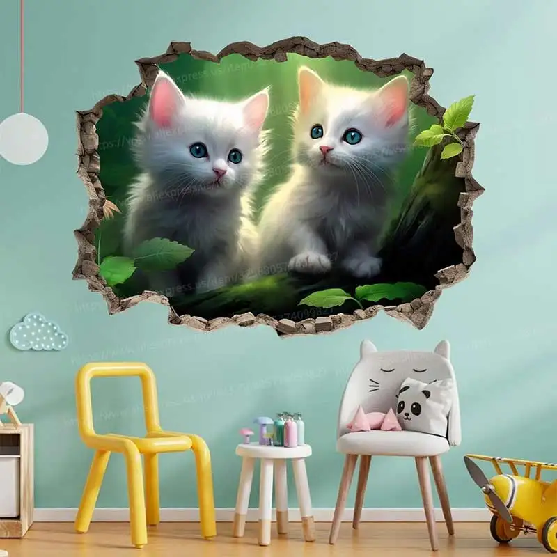 Two Cute Cats Wall Sticker Baby Kids Room Decoration Mural Self-adhesive Bedroom Home Wallpaper Nursery Decor Decals M1622