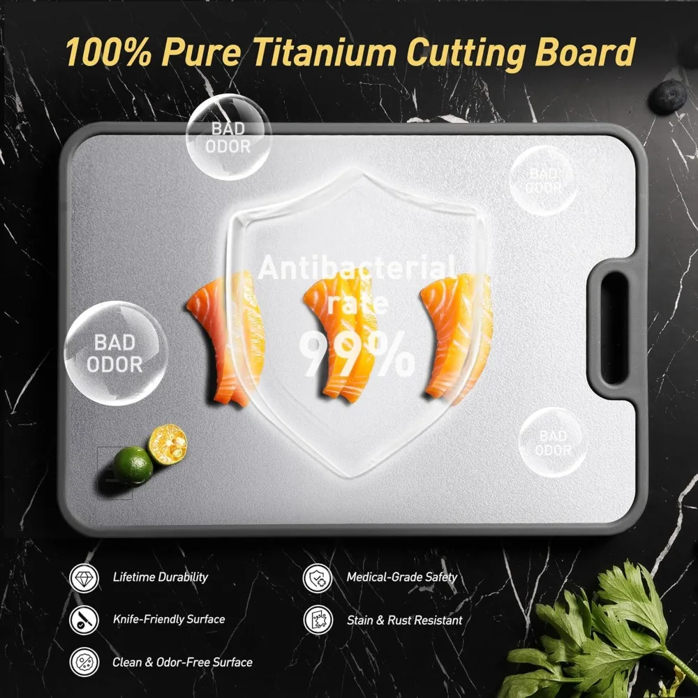 2-in-1 Titanium Kitchen Cutting Board with Handle - Non-Toxic Dual-Sided Chopping Board for Meat & Vegetables