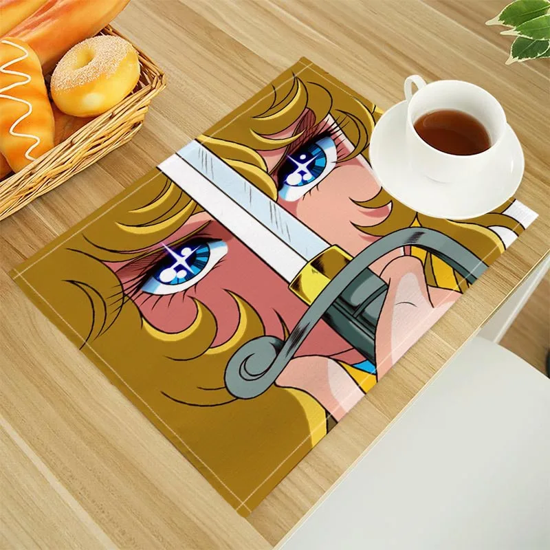 The Rose of Versailles Print Linen Dining Table Mats Alphabet Kitchen Placemat 30X40cm Coasters Pads Bowl Cup Mat