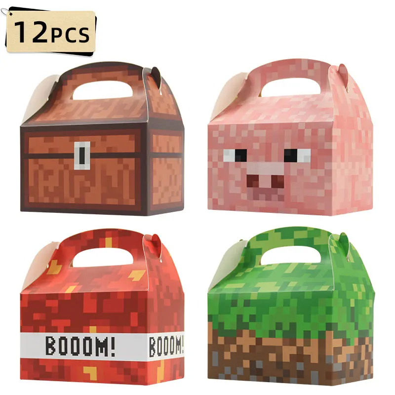 12 STKS Treat Gable Dozen voor Video Game Verjaardag Decoraties, Pixel Game Feestartikelen, Kleine Gaming Pixelated Party Favor Box