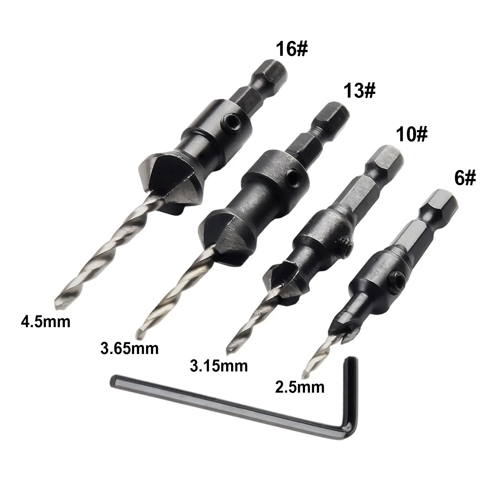 

4pcs HSS Countersink Drill Bit Set Quick Change Hex Shank Screw 6/10/13/16 Kit For Bore Metal, PVC, Wood, Plank, Aluminium