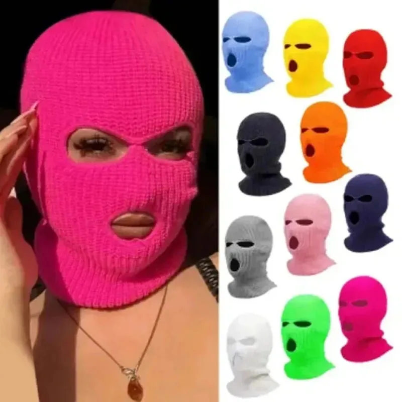 Women Windproof Full Face Knit Hats Custom SkiMask Men Warm Wool Balaclava Embroidery Winter Hats Knitted 3 Holes Ski Mask