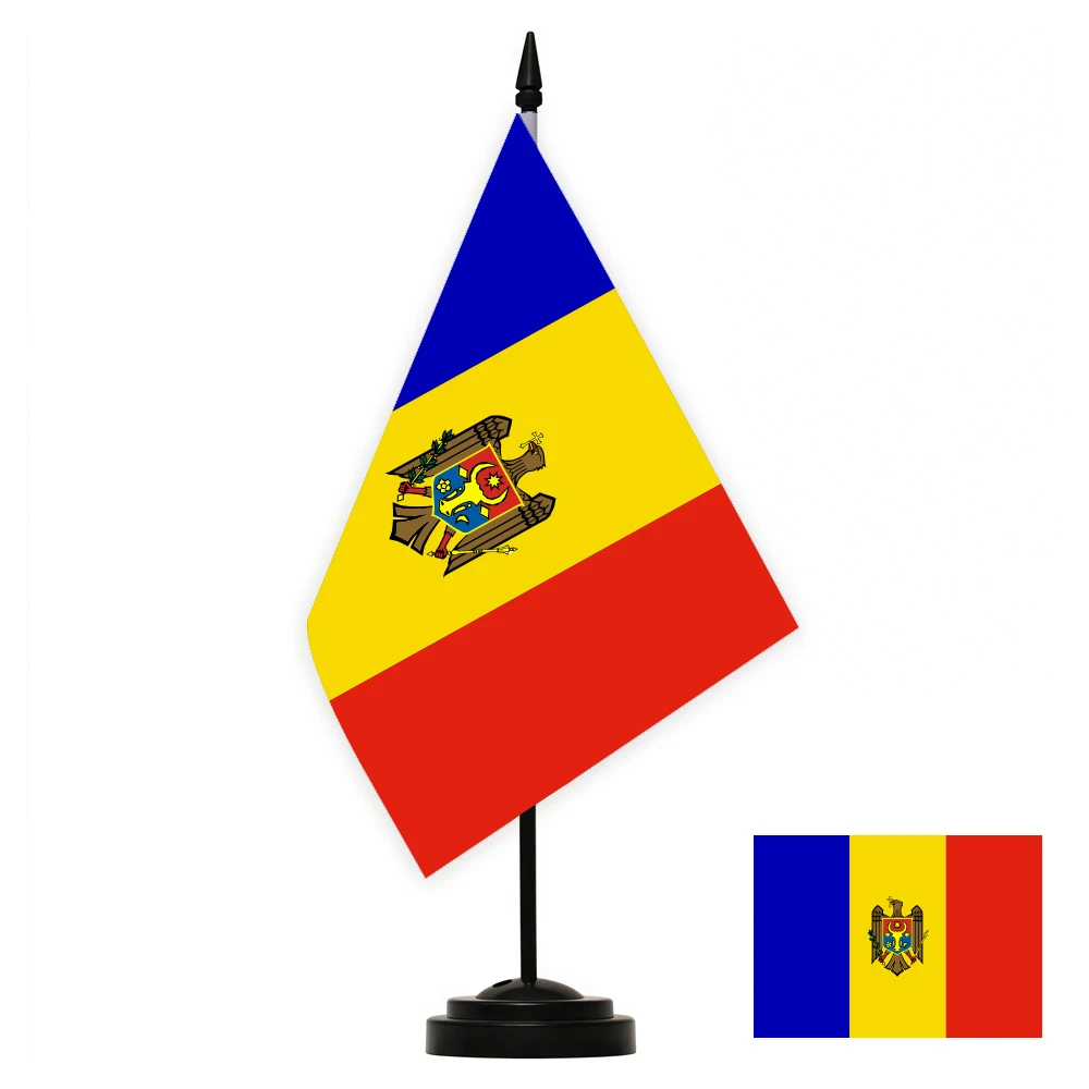 CYPOMELO office desk flag Moldovar flag 14x21cm Moldova desktop small decoration flag including flagpole