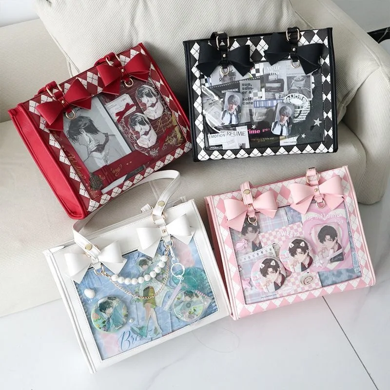 Transparent Large Shoulder Bag,waterproof Lightweight Messenger Bag,versatile Tote For Commuting, Cute Bow Ita Bag For Travel