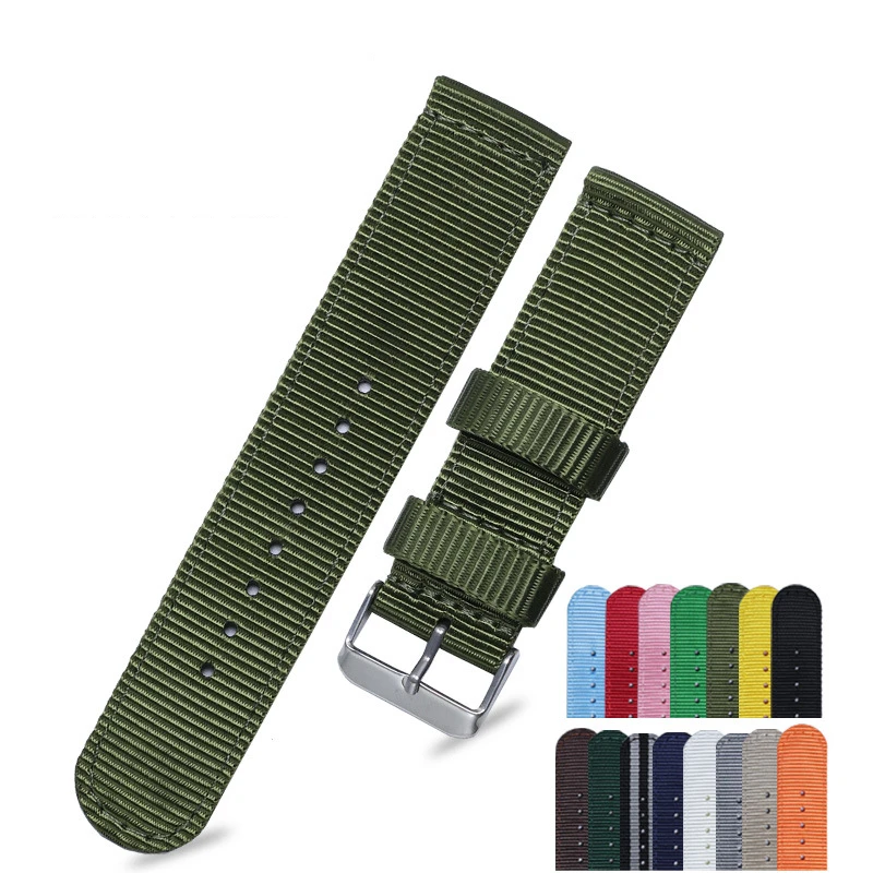 double-sided canvas nylon watch strap with men flat mouth needle buckle suitable for wome Casio Seiko No. 518mm 20mm 22mm