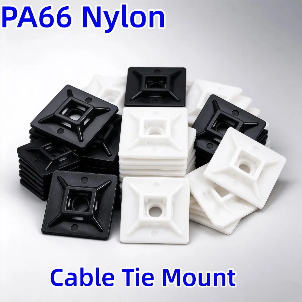 PA66 Self-Adhesive Cable Tie Holders 20Pcs Zip Tie Fixed Base Strong Sticky Cable Clips Black White Wire Management Mount