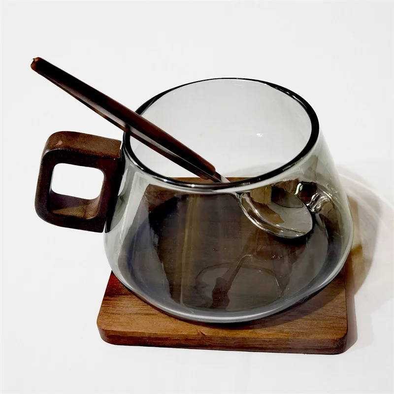 350ml Fresh Ground Glass Coffee Cup With Tray Spoon Heat-resistant Grind Coffee Mug Breakfast Milk Tea Cup and Mugs Drinkware