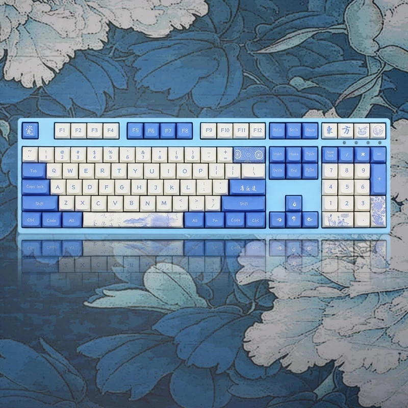 

127 Keys/Set Blue And White Porcelain Keycaps PBT Dye Sublimation Key Caps XDA Profile Keycap With ISO Enter 1.75u 2u Shift