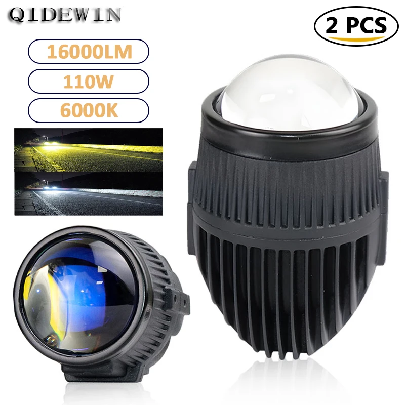 

110W Led Headlights Dual color High Power Universal Fog Light High Low Beam Lights for Vehicles Laser Lenses Spotlights 2pcs