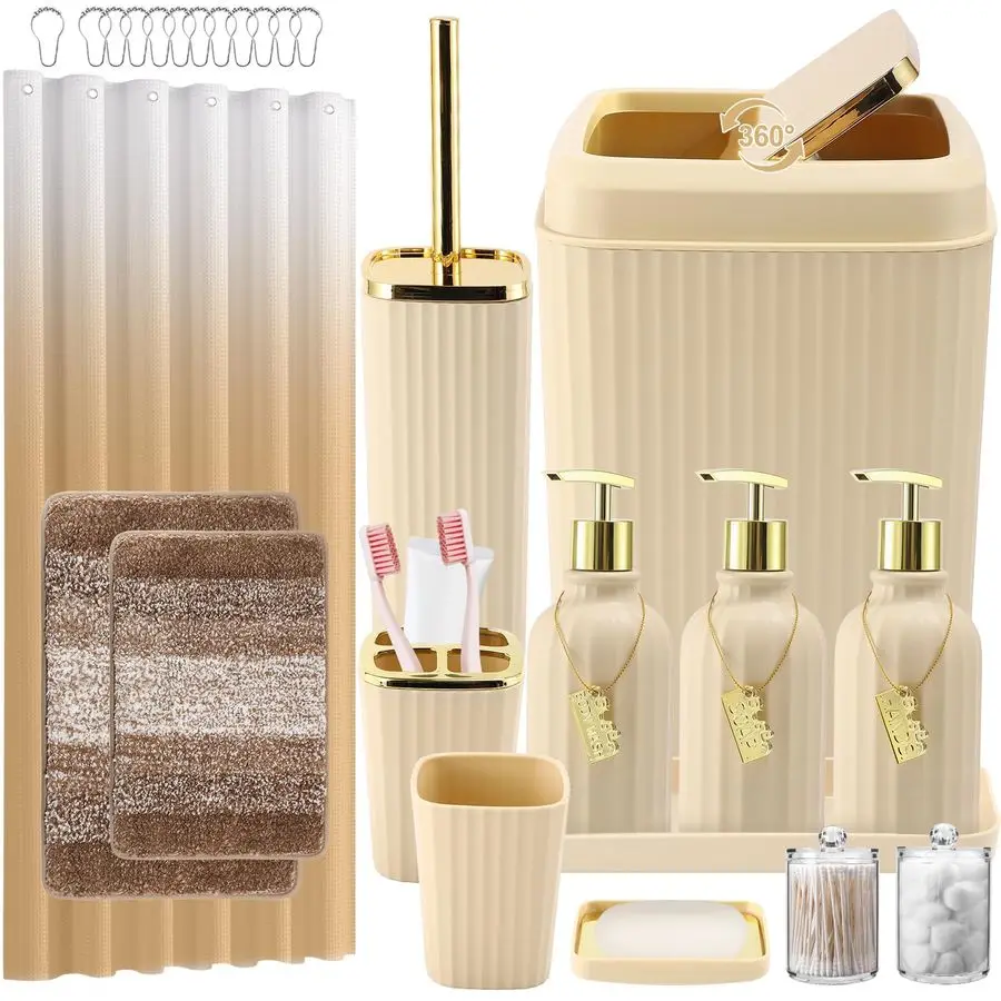 

Bathroom Set Bathroom Sets with Shower Curtain and Rugs Beige Bathroom Accessories,Shower Curtain Set,Bathroom Rug Set with Bath
