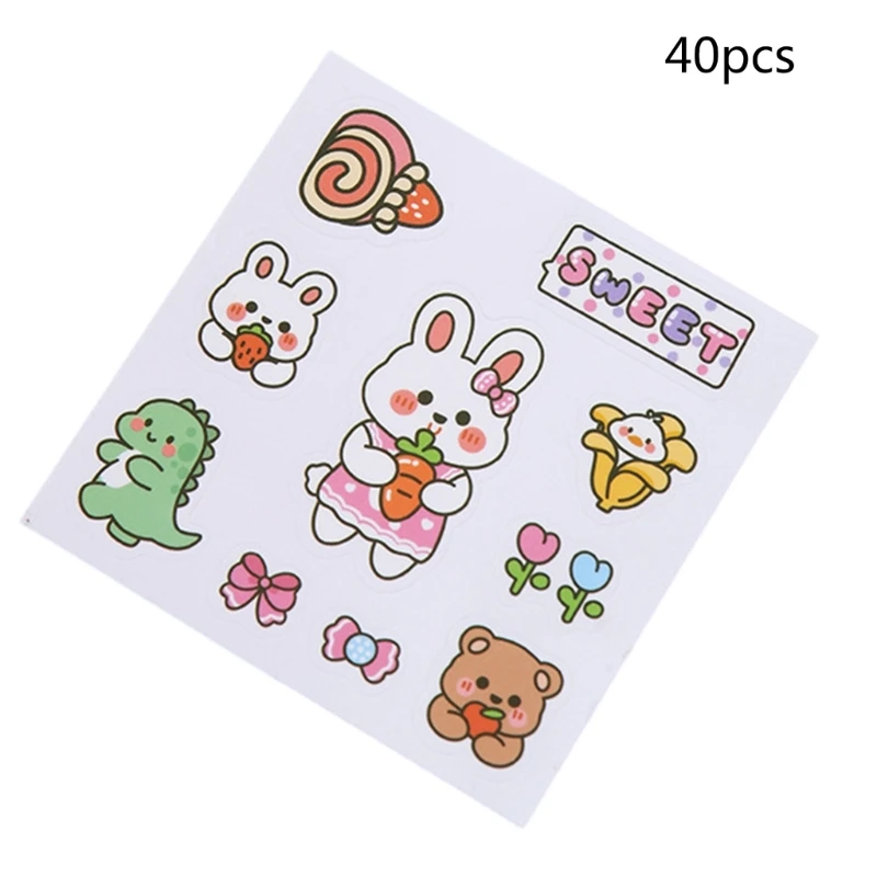 16FB 40 folhas adesivo animal fofo desenho animado adesivo PVC para planejador diário garrafa água