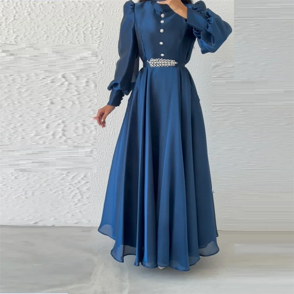 

Saudi Arabia Formal Gown Dearin Scoop Neckline A-line Ankle Length Skirts Draped Layered Tulle Beading Bespoke Occasion Dresses