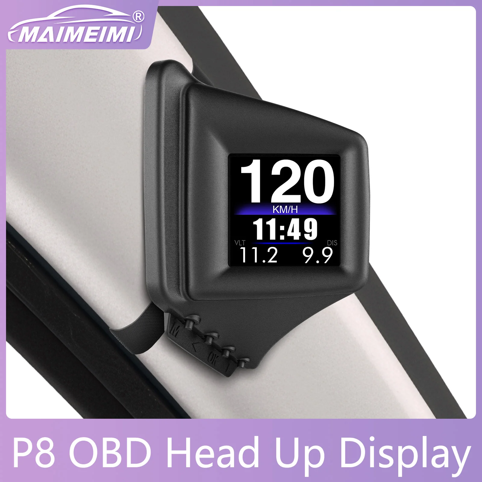 P8 Car OBD HUD Large Font Digital Head Up Display Car Accessories Speed Gauge Clock RPM Voltage Water Temperature Voltage Meter