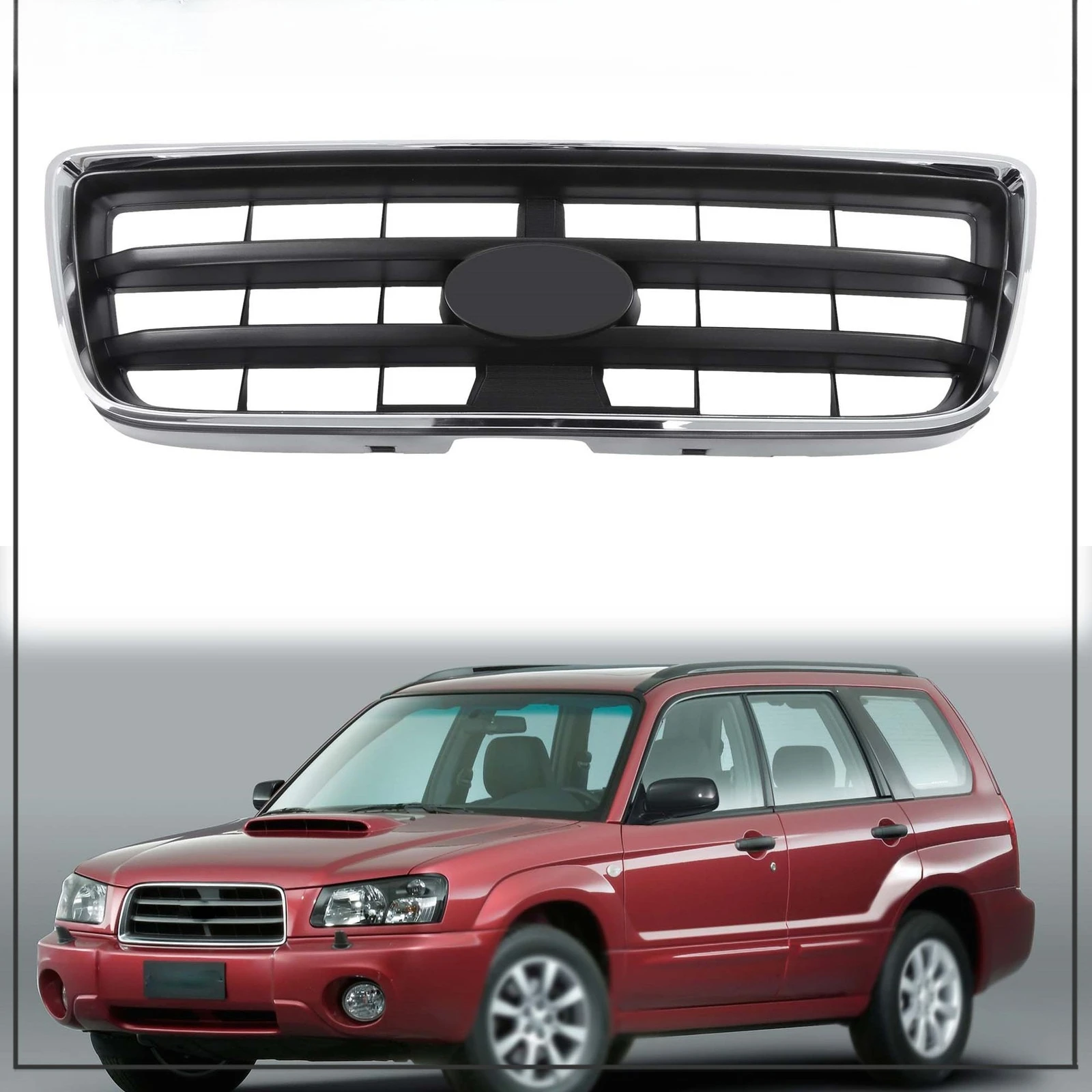 Chrome W/ Dark Gray Insert Bumper Grille Fit For Subaru Forester 03-05 Plastic