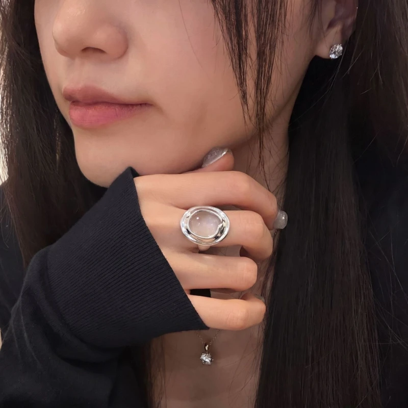 Minimalist Silver Lava Wrinkled Metal Water-drop Transparent Open Rings for Women Girl Gift Versatile for Everyday Wear Jewelry