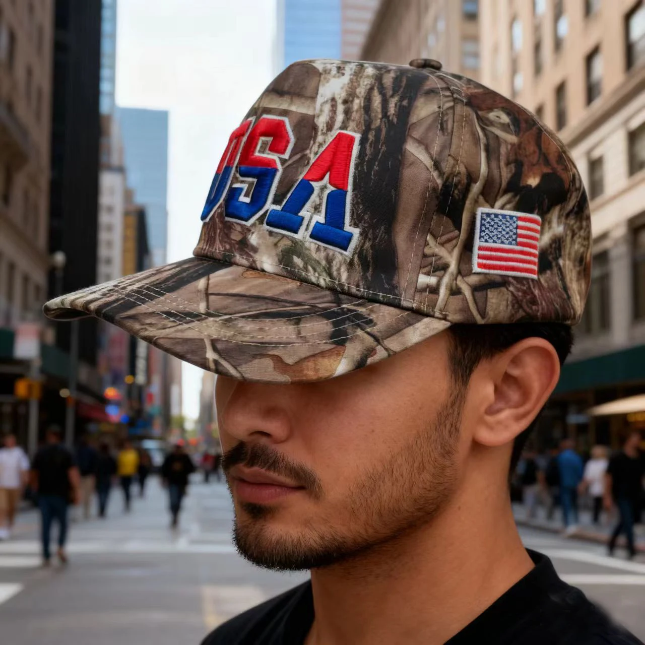 American-Style Usa Color-Block Embroidered Flat-Brim Mesh Cap, Textured Breathable Trucker Baseball Cap for Men and Women, Outdoor Sun Hat