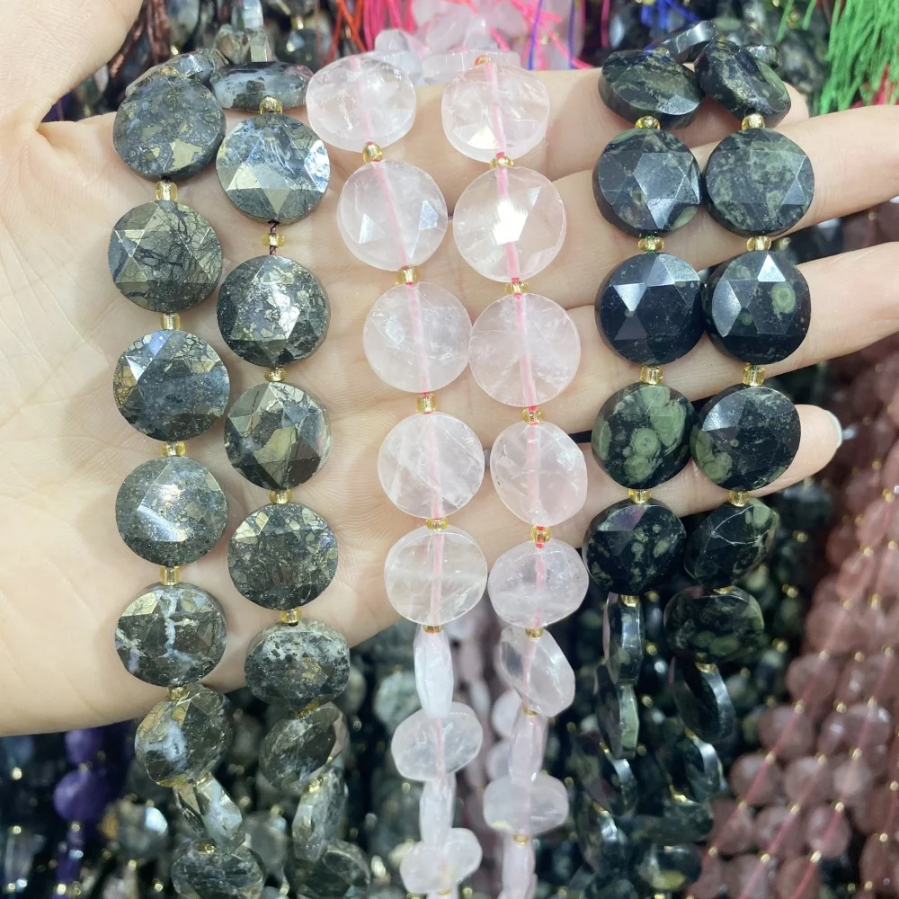 15mm Natural Stone Beads Semi-precious Faceted Round chalcopyrite agate Loose Beads DIY Bracelet Necklace Jewelry Making Gift