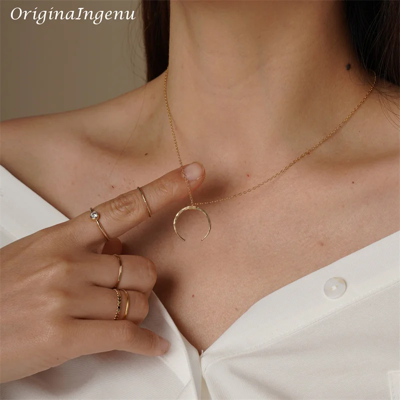 Handmade Moon Necklaces Jewelry Gold Filled/925 Silver Pendant Vintage Boho Choker Kolye Hammered Moon Jewelry For Women