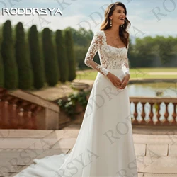 RODDRSYA Graceful Backless Wedding Dresses for Bride Boho Illusion Lace Long Sleeves A Line Chiffon Bridal Gown Customized Women