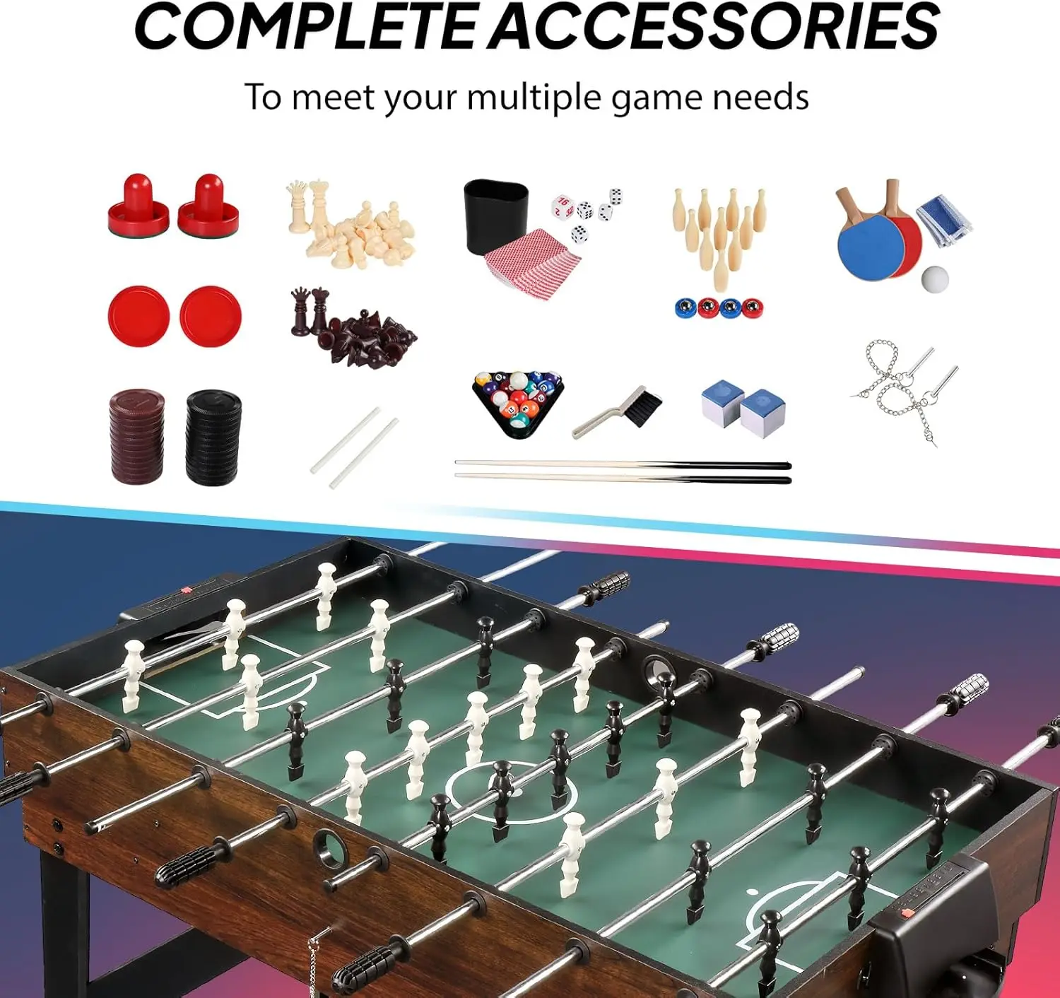 Table for Adults, Combo Table for Room, 48" Table Set for Family w/Hockey, Foosball, Pool, Ping Pong, Shuffl