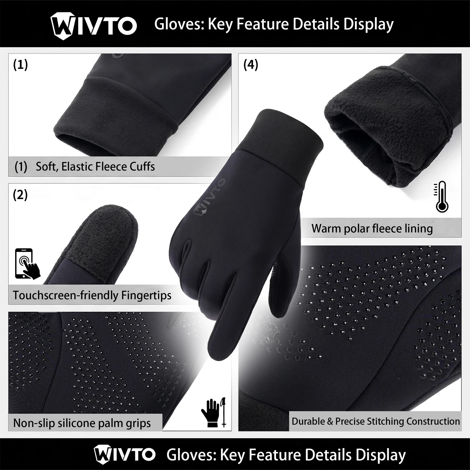 Unisex Winter Warme Winddichte Touchscreen-Handschuhe für Männer und Frauen Outdoor-Sport Wandern Laufen Radfahren Skifahren Handschuhe – Detail 6