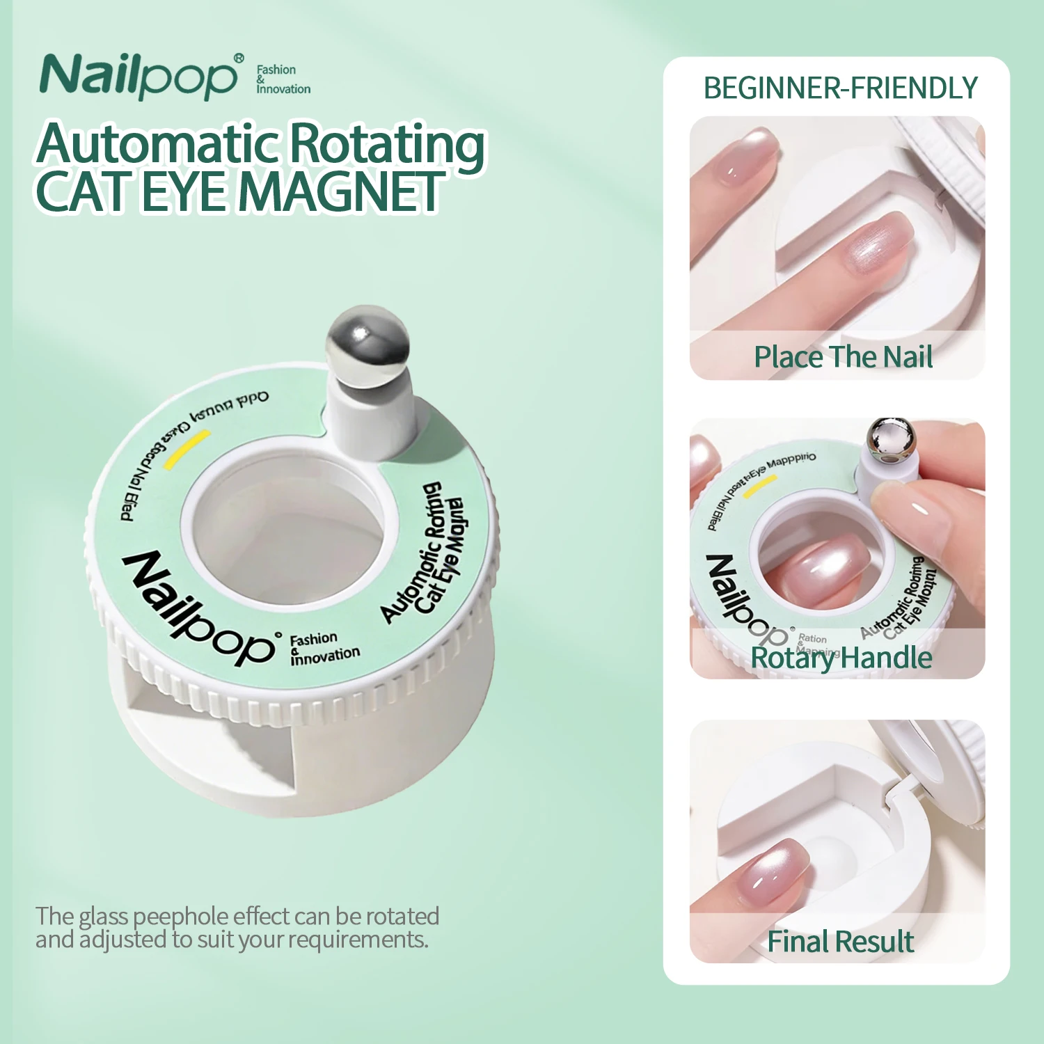 Nailpop Automatic Rotating Cat Eye Magnet Nail Glass Bead Suction Device For Cat Eye Nails Perfect For Beginners Pink&White 1pc