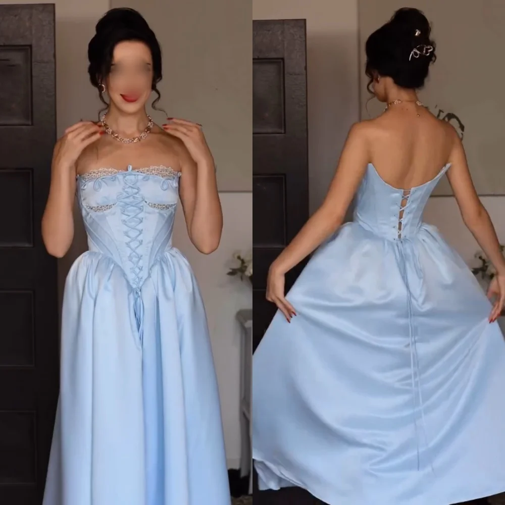 

Customized Charmeuse Sweetheart Neck Lace-up A-line Midi Dresses Bespoke Occasion Woman Elegant Party Wedding Evening Gown