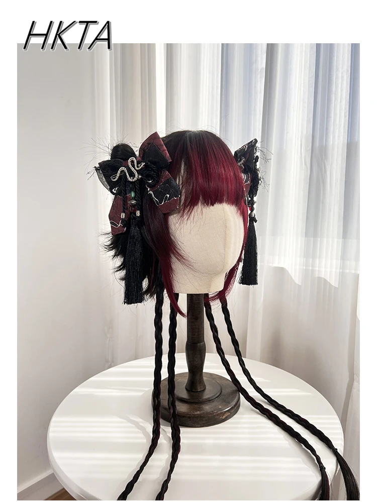 

Lolita Cute Cartoon Strap Tassel Bow Hair Clip Hair Accessories for Women Summer Dark Punk Style Y2k Lace Black Headwears Girl