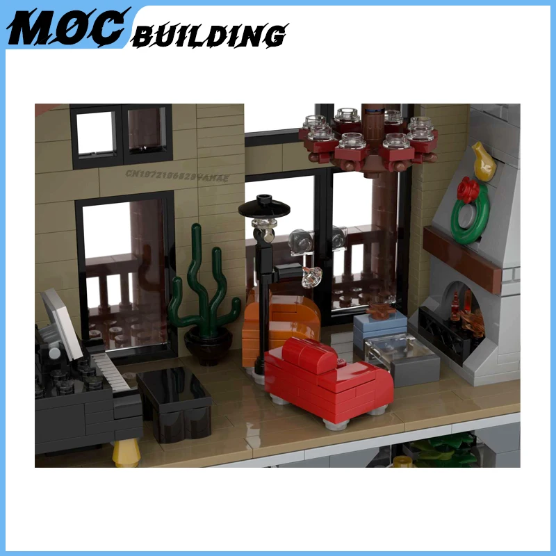 シティストリートビューのmoc-ビルディングブロック、モジュラーホテル、DIY組み立てレンガ、冬の村、スキーラップ、クリスマスギフトとしてのおもちゃ